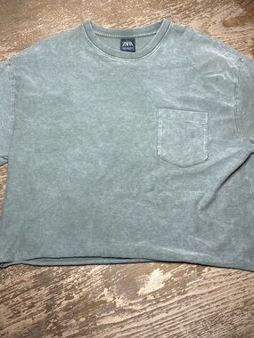Zara Washed Olive Crewneck Tee